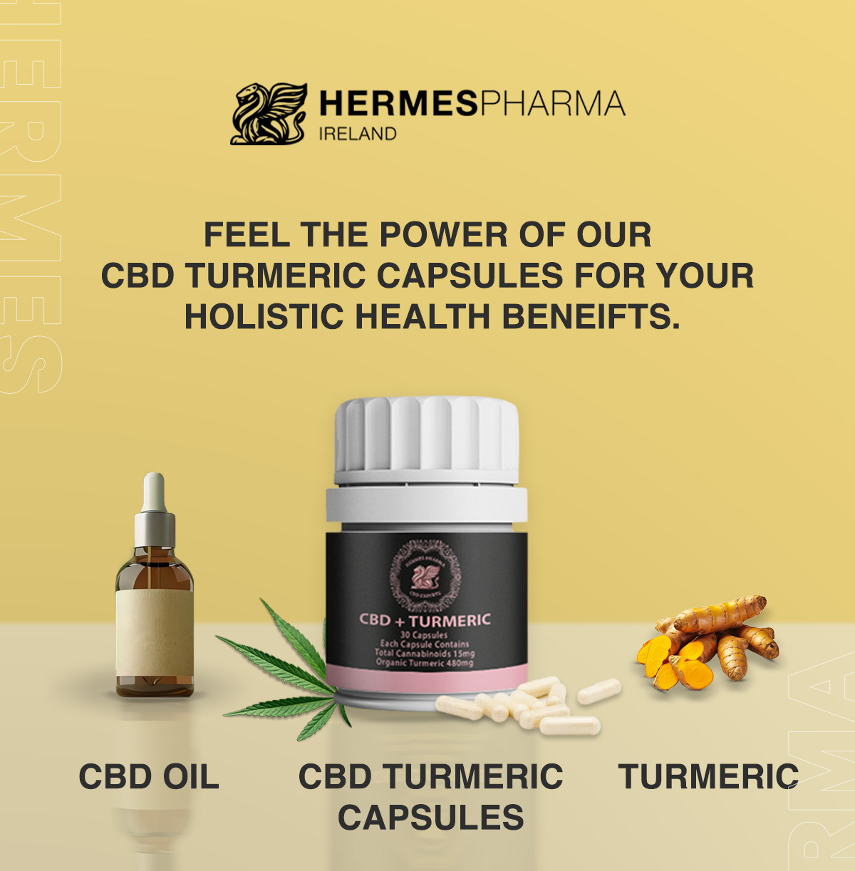 CBD turmeric capsules by Hermes Pharma Ireland